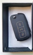 Чехол на выкидной ключ Фольксваген Phaeton кожаный 3 кнопки, черный - фото 16765