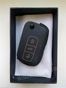 Чехол на выкидной ключ Фольксваген Phaeton кожаный 3 кнопки, черный - фото 16767