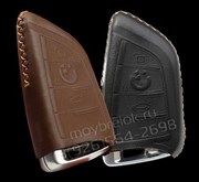 Чехол для смарт ключа БМВ X (3 кноп) мягкая натуральная кожа, черный - фото 16959