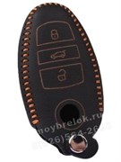 Чехол для смарт ключа Фольксваген Touareg кожаный 3 кнопки, черный - фото 23990