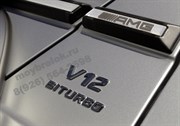 Эмблема Мерседес  V12 biturbo крыло металл (черн.) - фото 24902