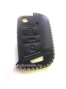 Чехол для выкидного ключа Фольксваген mk7 мягкая натуральная кожа, черный - фото 26075